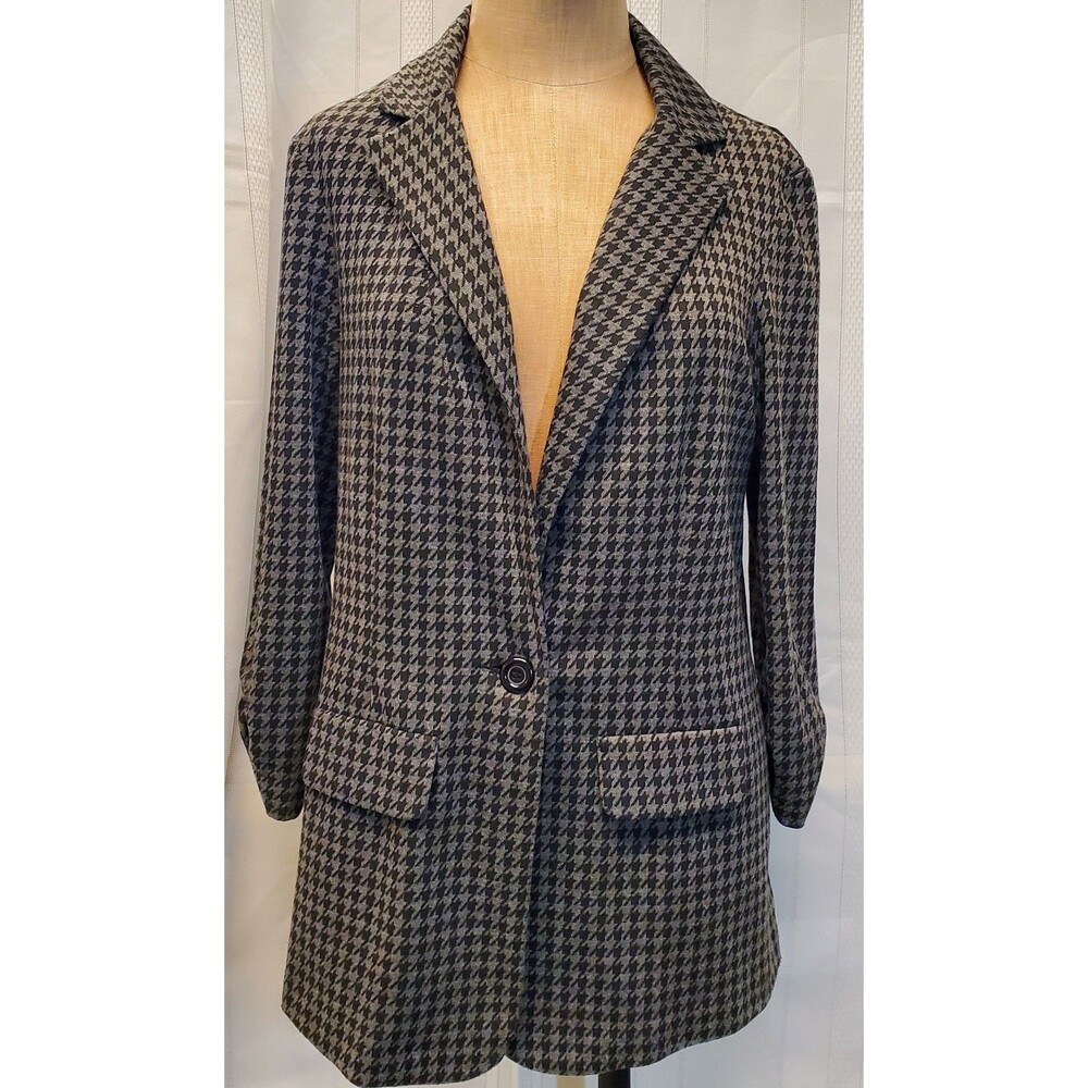 Soho Apparel Black Grey Houndstooth Blazer Jacket Womens Sz M One Button